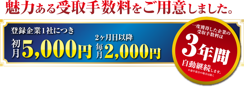 魅力ある手数料をご用意しました。